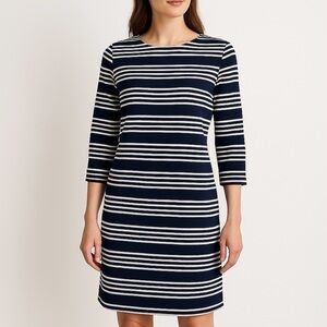 Banana Republic Dress White & Black/Navy Stripe 3/4 Sleeve Structured Cotton 8
